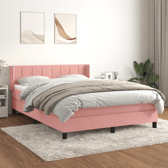 Maison Exclusive - Sommier à lattes de lit avec matelas Rose 140x190 cm Velours