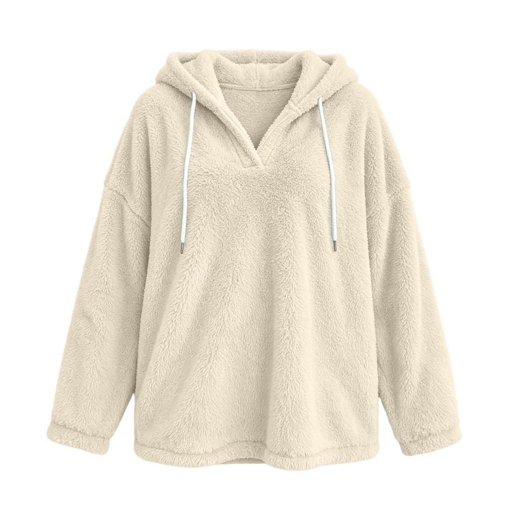 Womens Hoodies V Neck Long Sleeve Lined Pullover Sweatshirt