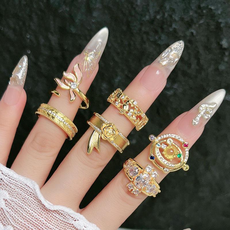Retro Flower Planet Colored Diamond National Style New Chinese Magpie Temperament Open Ring Exquisite High-end Niche Ring
