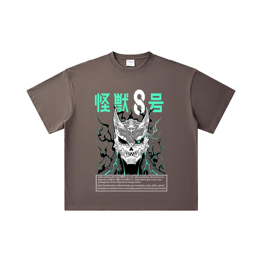 260 GSM Double Yarn 32 Count 100% Cotton Kaiju No 8 V3 Print Unisex Heavy Cotton T Shirt