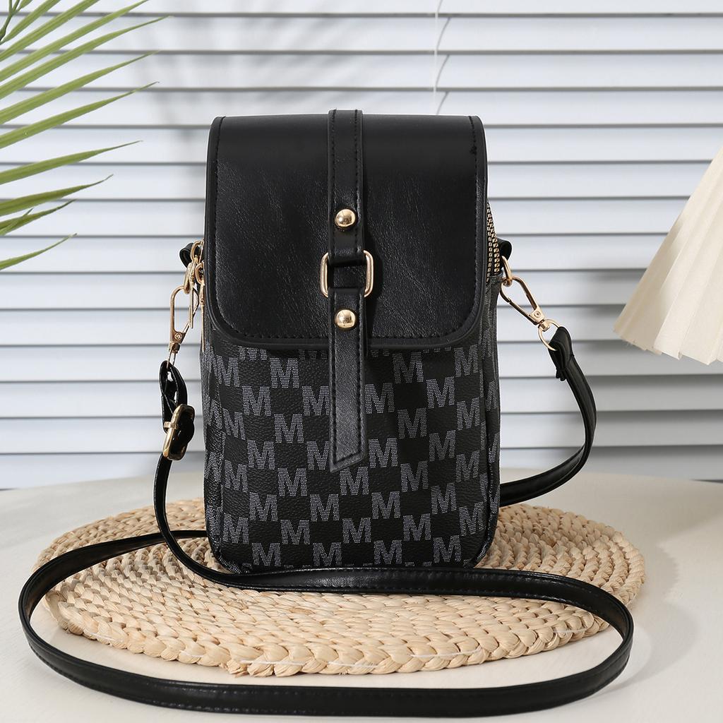 Double-layer Space Vertical Mobile Phone Bag, Letter Presbyopia Bag, Fashionable Retro Leather Crossbody Shoulder Women's Bag