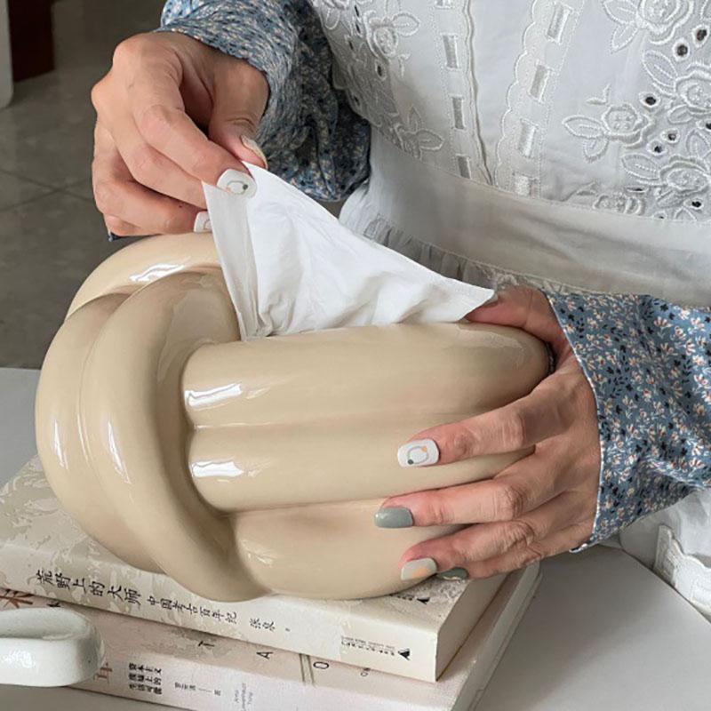 Silver Ceramic Tissue Box Twisted Knot Tissue Box Paper Extractor Porcelain Paper Towel Case Napkin Holder Home Decoration