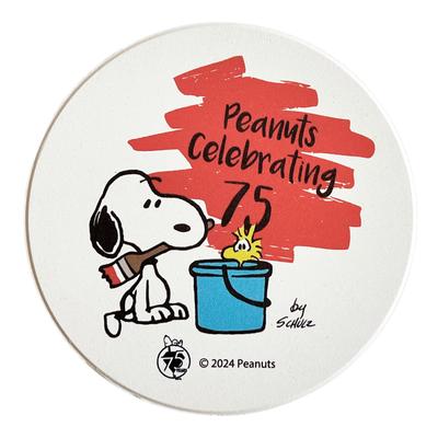 Peanuts 75. výročí Snoopy Savá keramická podložka pod hrnek (Korková podložka), 9cm, Zboží s postavami, Nádobí, Jubilejní nádobí, Malované, 626510