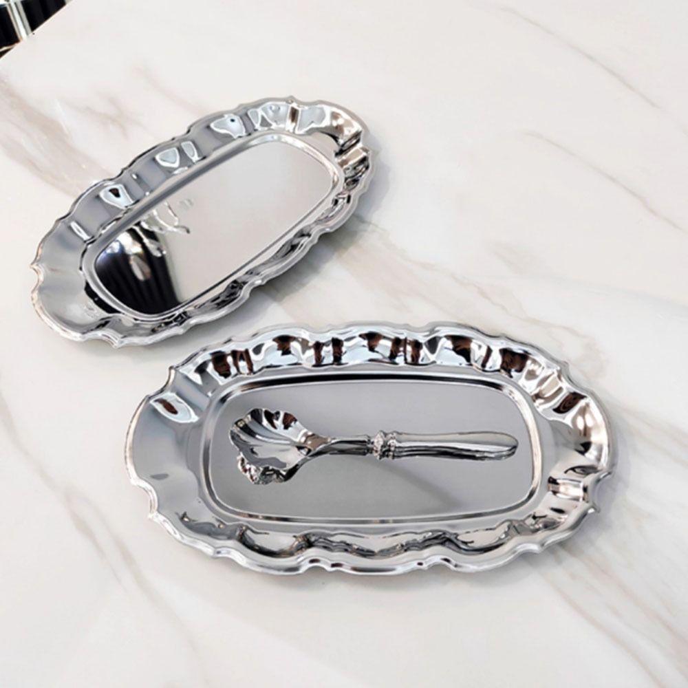 Wavy Edge Vintage Display Tray Mirror Face Dessert Storage Plate Embossed Cake Tray  Household Use