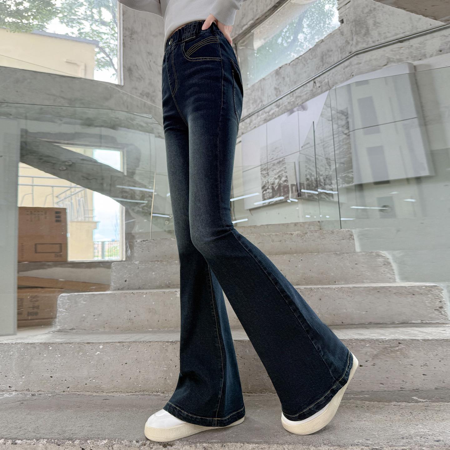 

Девичьи градиентные расклешенные осенние стрейч-джинсы - Мода 2025 для детей 140cm чёрный