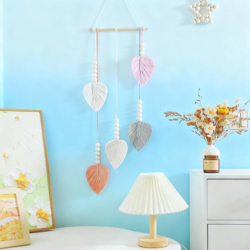 1PC Macramé Minimaliste Quatre Couleurs Bohème Mur DIY Feuille Tissé à la Main Suspendu Tapisserie Moderne Scandinave 70x25cm