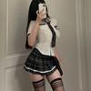 Schoolgirl JK Uniform Women Sexy Student Cosplay Costume Lingerie Slim Fit Outfit Shirt with Plaid Pleated Skirt Panties Set