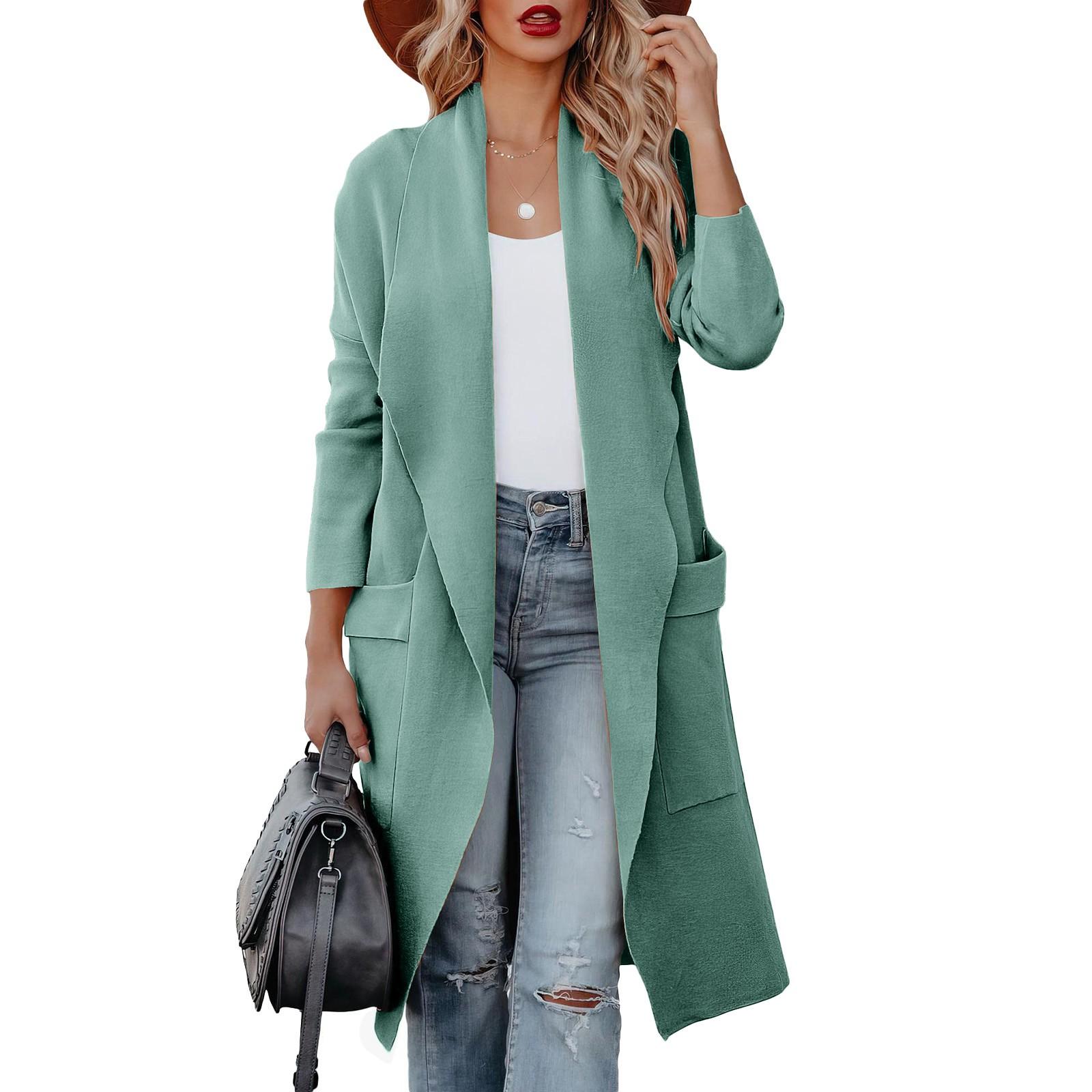 

Женский повседневный длинный вязаный кардиган с длинными рукавами, верхняя одежда, драпированные куртки с открытой передней частью M