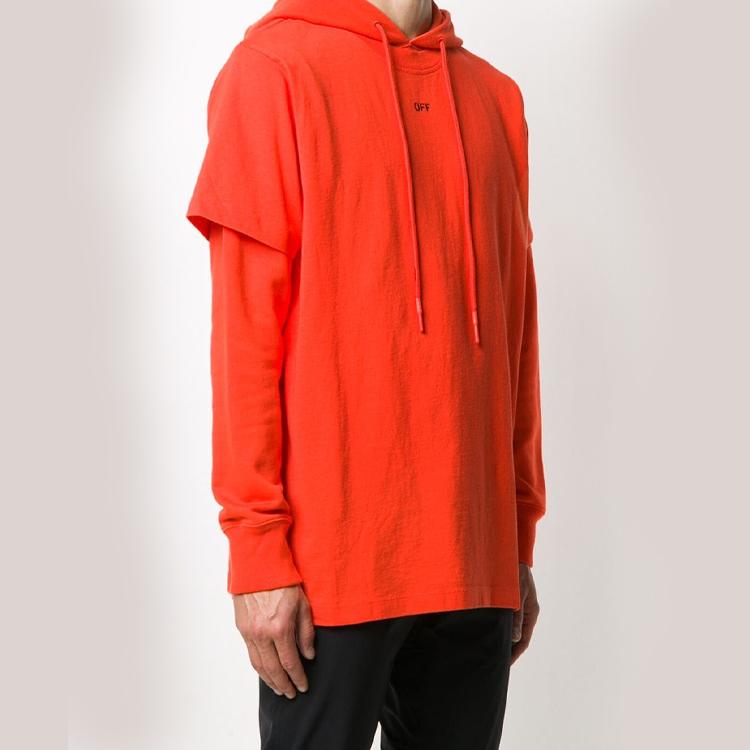 Off-White Stencil Double Tee Hoodie Orange/Black Men Tops OMBB051E20FLE0012010