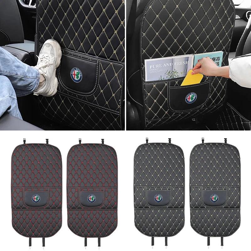 Dycwa4 New PU Leather Car Anti-Kick Mats Auto Seat Back Protector Cover For Alfa Romeo Giulia Stelvio Junior Tonale 33 Stradale 4C Giu