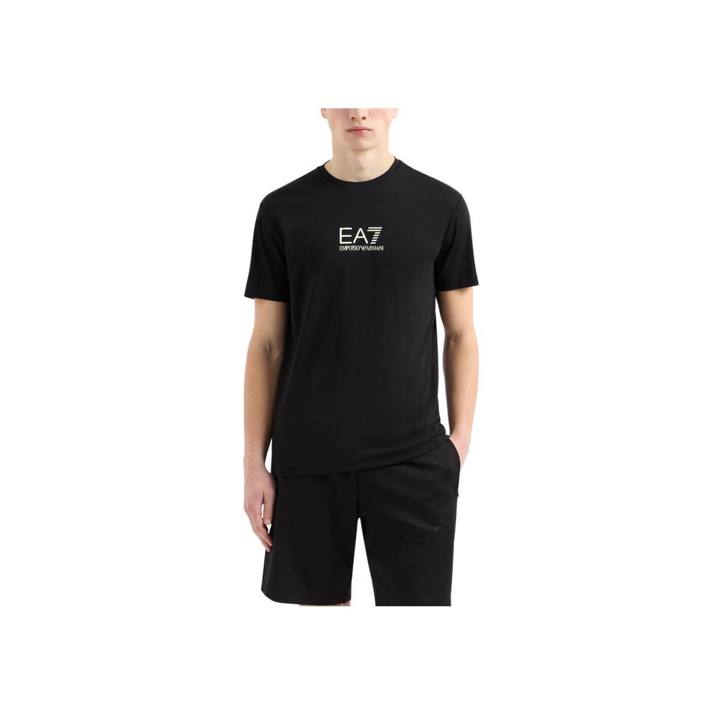 Emporio Armani EA7 Gold Logo Printed Plain Knit Crew Neck Short Sleeve T-Shirt Men Tops Black 7M000301-AF13739-UC001