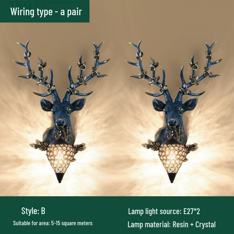 Sika Deer Wealth-Attracting Retro Wall Lamp for Living Room, Bedroom, Hallway, or Staircase