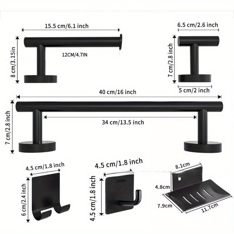 Set tije de prosoape din oțel inoxidabil, suport pentru hârtie igienică, cârlig pentru haine și pălării, cârlig neperforat negru, vas de săpun de baie