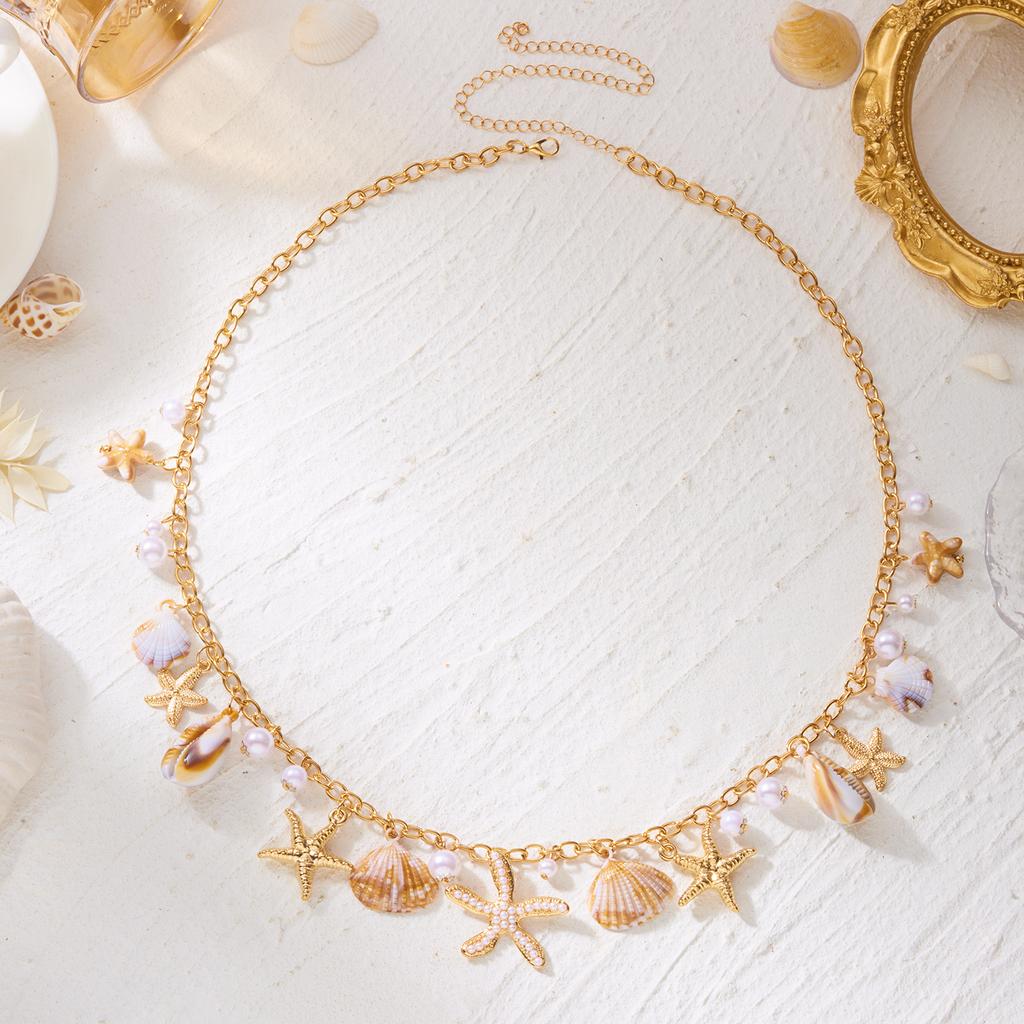 Imitation Perle Seestern Muschel Muschel Taille Kette Strandurlaub Stil Accessoire Modetrend Fransen Anhänger Körper Kette