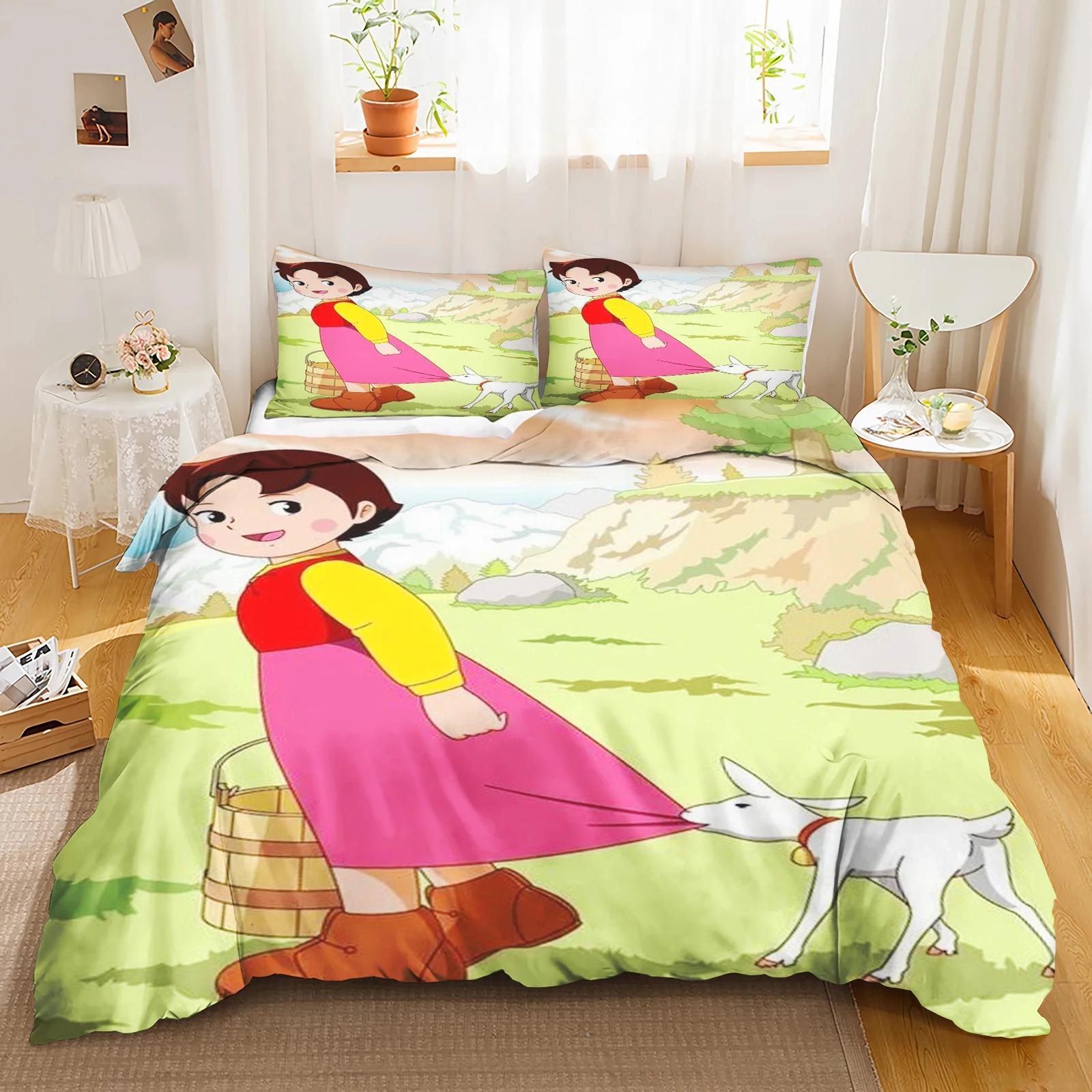 Housse de couette taie d'oreiller imprimée 3D Catoon Fille Heidi Ensemble de literie Jeunes Enfants Filles Garçons Anniversaire Décoration de Chambre 2/3 pièces 100x135cm (2pcs)