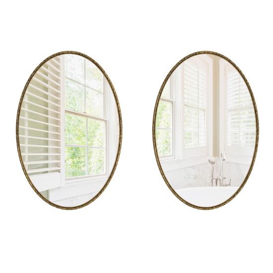 Bathroom Mirror Iron Art Oval Retro Mirror, Effect Wall Hanging Restroom Suitable for Bathroom, Bedroom, Living Room (Golden)
