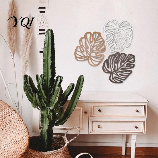 Minimalist Tropical Home Decor 3Pcs Hollow Monstera Leaf Wall Decoration, Wooden Art Hanging Plaque, Decorative Modern Farmhouse Sculpture with