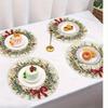 4pcs Vintage Christmas Placemats - Elegant Holiday Table Decor with Green Leaves, Red Berries & Bow Wreath - Non-Slip
