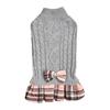 Pet Fur Dress White Gray Knitted Sweater Spliced Bow Plaid Skirt Woolen Coat Sweater Dog Christmas Clothes Puppy Clothes