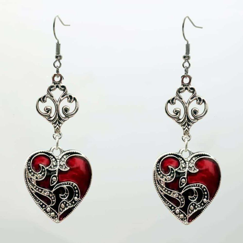 Orecchini Pendenti a Forma di Cuore Romantico con Smalto Rosso Drip Vittoriano per Donna Accessori Gioielli per Feste Gotica di Hallowmas Sposa Vampira