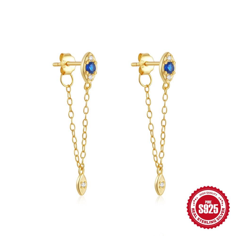 Fashion S925 Sterling Silver Personalized Simple Diamond Chain Fringed Star Moon Women'S Earrings