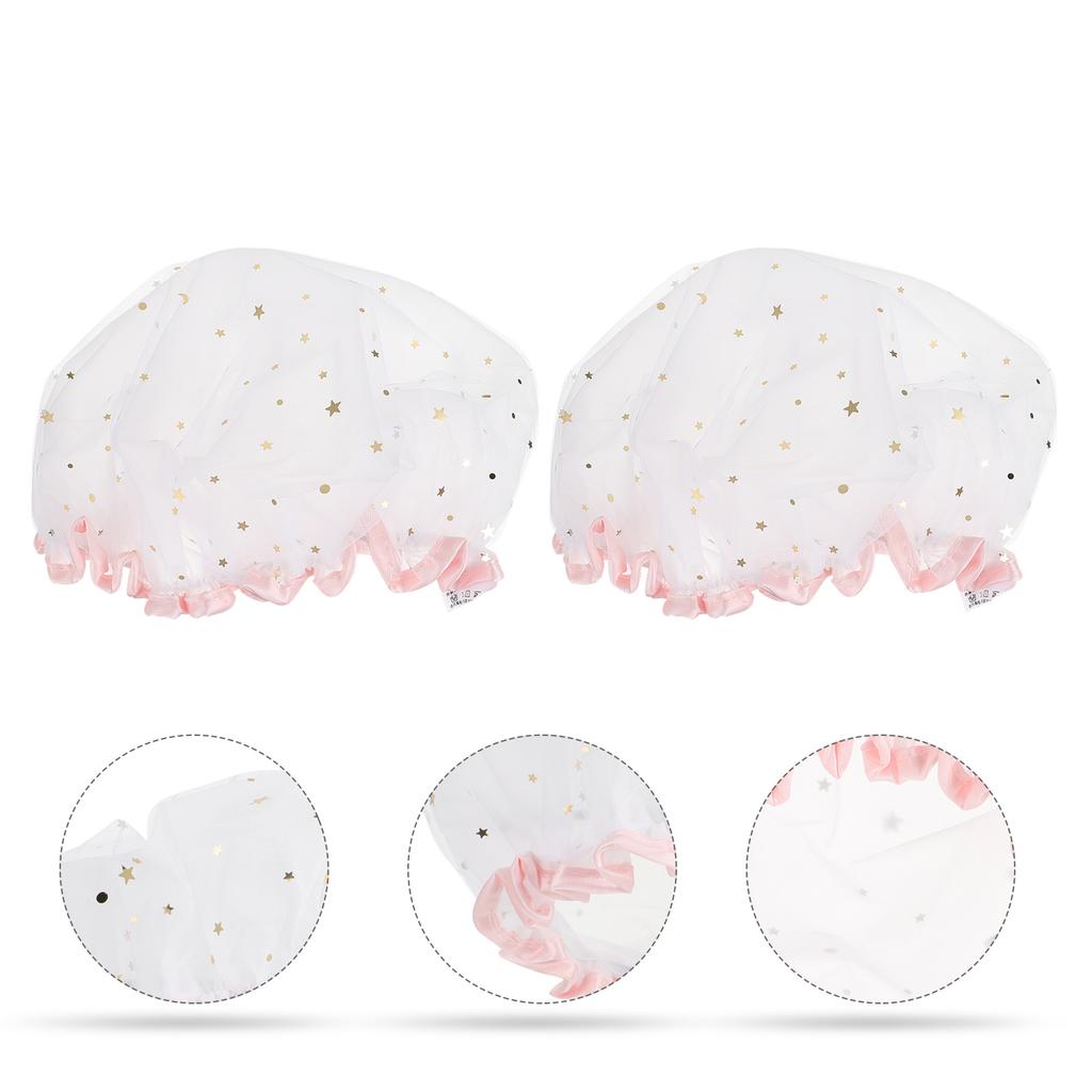 2Pcs Women Shower Caps Waterproof Bath Hats Satin Makeup Shower Cap for Bathing Face Cleansing Non-Slip Design