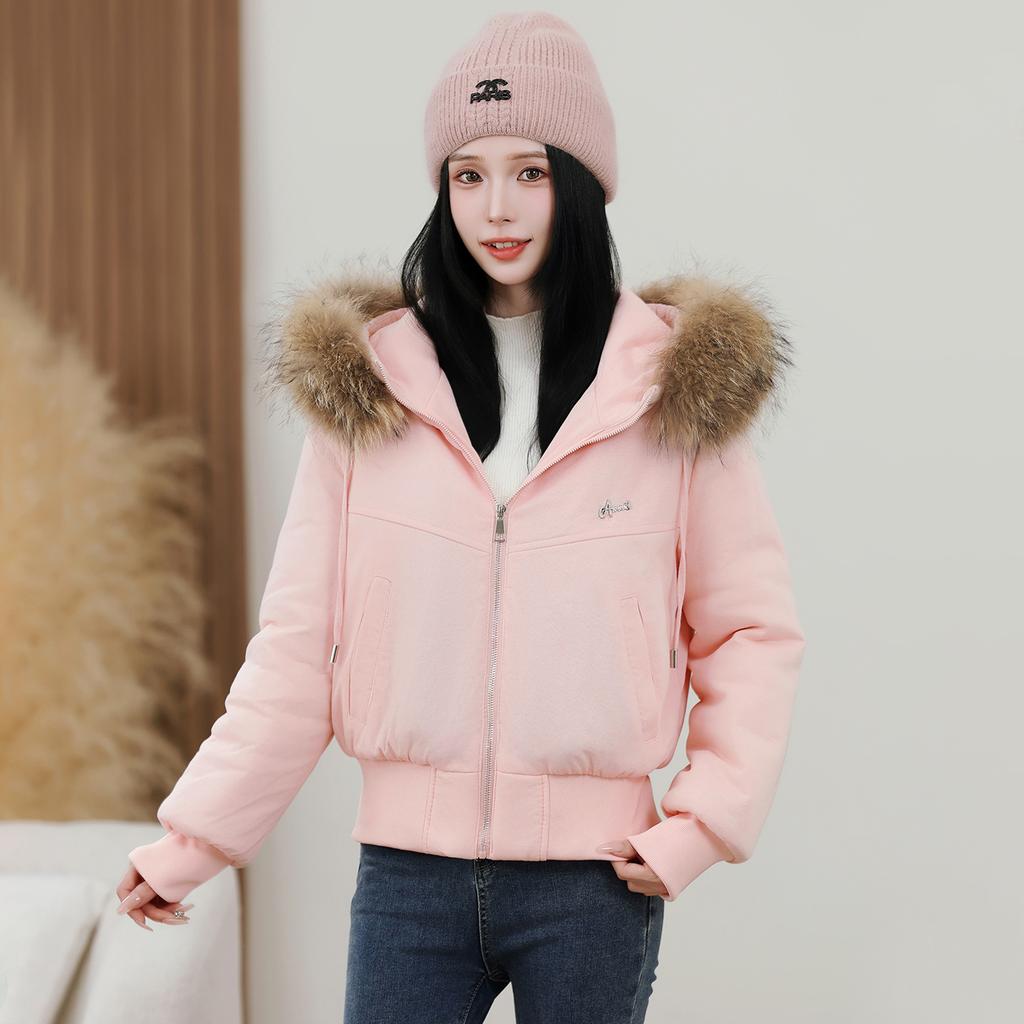 Big fur collar hooded short cotton-padded clothes women's fleece thickened warm jacket winter new cotton-padded jacket small cotton-padded clothes
