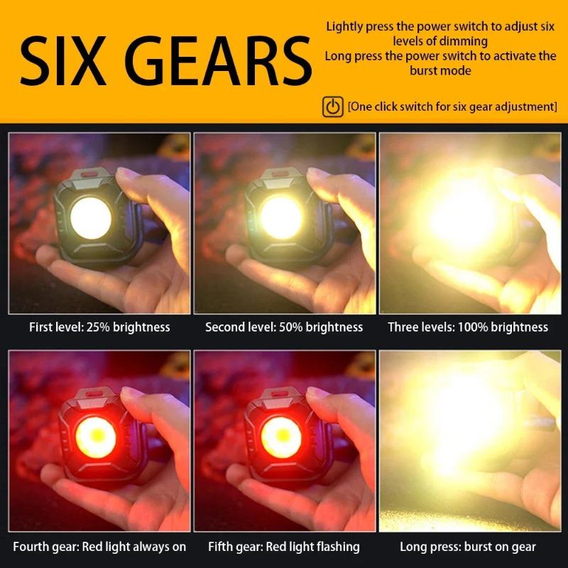Mini Rechargeable LED Portable Flashlight Magnetic 6 Lightenings Modes Multifunction Emergency Light COB Work Light USB Camping Torch