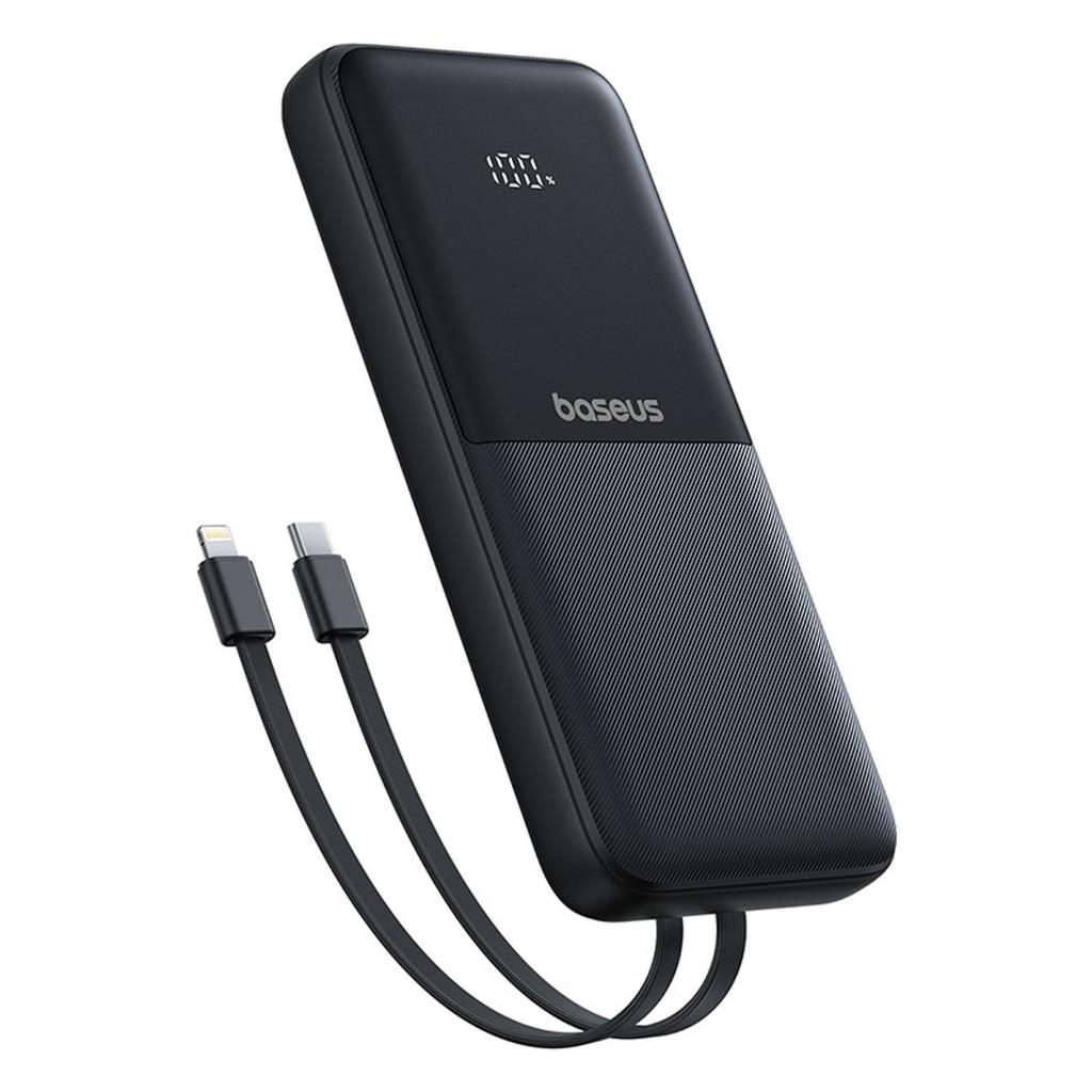 Powerbank 10000mAh 22.5W with Display, USB-C Cables, iPhone Lightning Lipow - Black