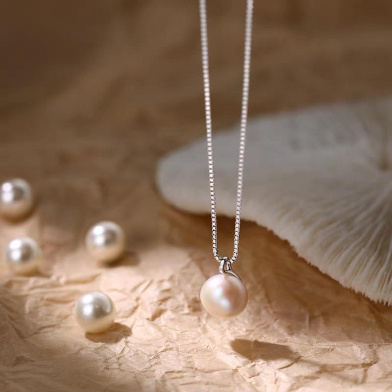 Minimalist Freshwater Pearl Pendant Necklace Women Elegant Chain 6mm/8mm/10mm Round Lightweight Daily Wear