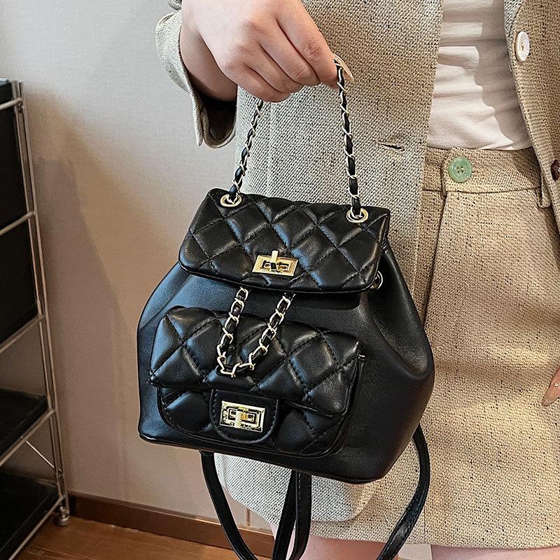 Spring and summer new fashion diamond checkered chain multi-back shoulder bag women's casual commuter temperament backpack
