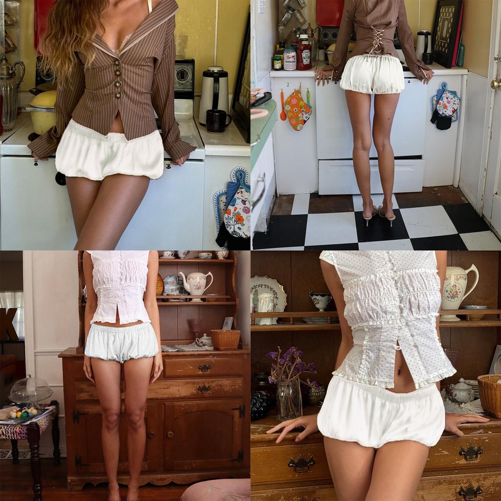 Pantaloni scurți bloomer pentru femei, cu talie joasă, uni, de vară, casual, streetwear pentru petreceri zilnice