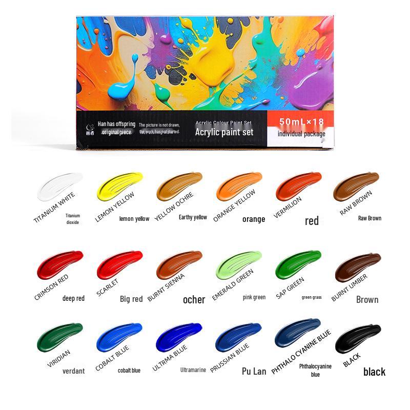 18-Kleuren 50ml Waterdichte Niet-Giftige Acrylverf Set voor Kinderen en Kunststudenten