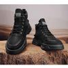 High-top Men's Workwear Style Outdoor Hiking Winter Fleece-lined Cotton Shoes, Safety Work Martin Boots.