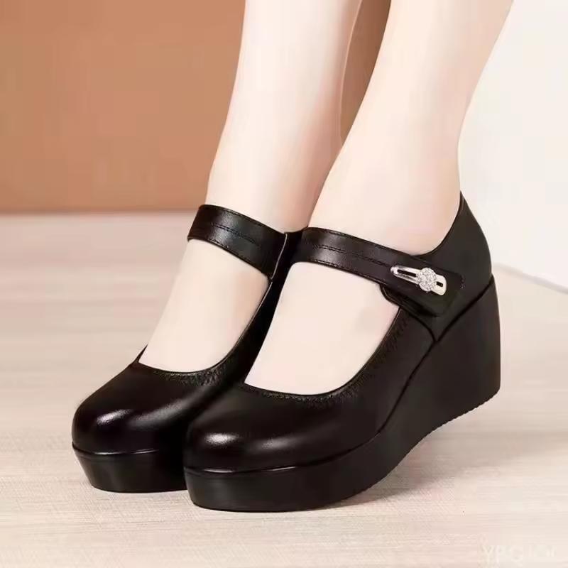 Spring Autumn Round Toe Women's Shoes Casual Thick Soled Comfort Shoes Versatile High Heels Slope Heel Ladies Pumps