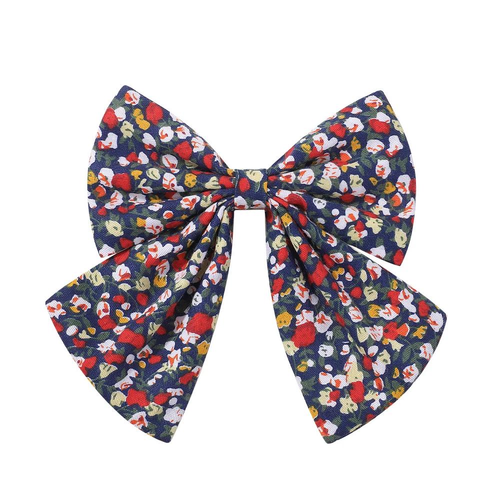 Elegant Floral Cotton Kids Bows Spring Butterfly Hair Clip Fashion Print Hair Barrette For Women Girls Sweet Hairpin Accessories