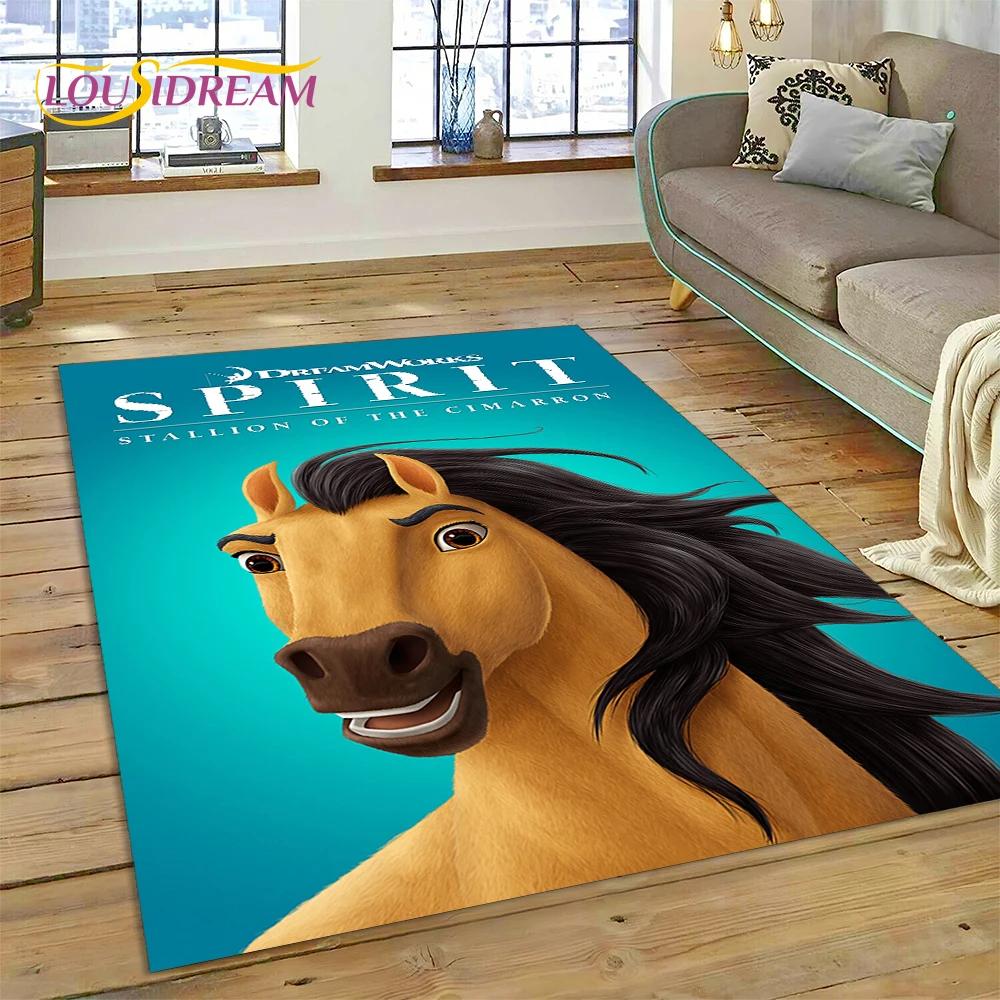 Spirit Riding Free Cartoon Horses Rug Carpet for Living Room Bedroom Home Decor,Non-slip Decoration for Sofa Doormat Girl Gift