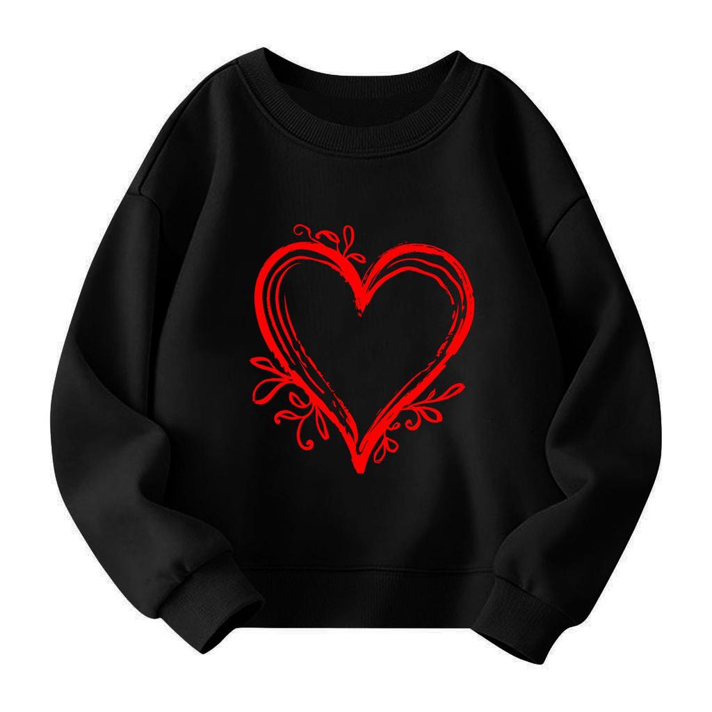 Girls Round Neck Pullovers For Kids Printed Baby Tops Valentine's Day