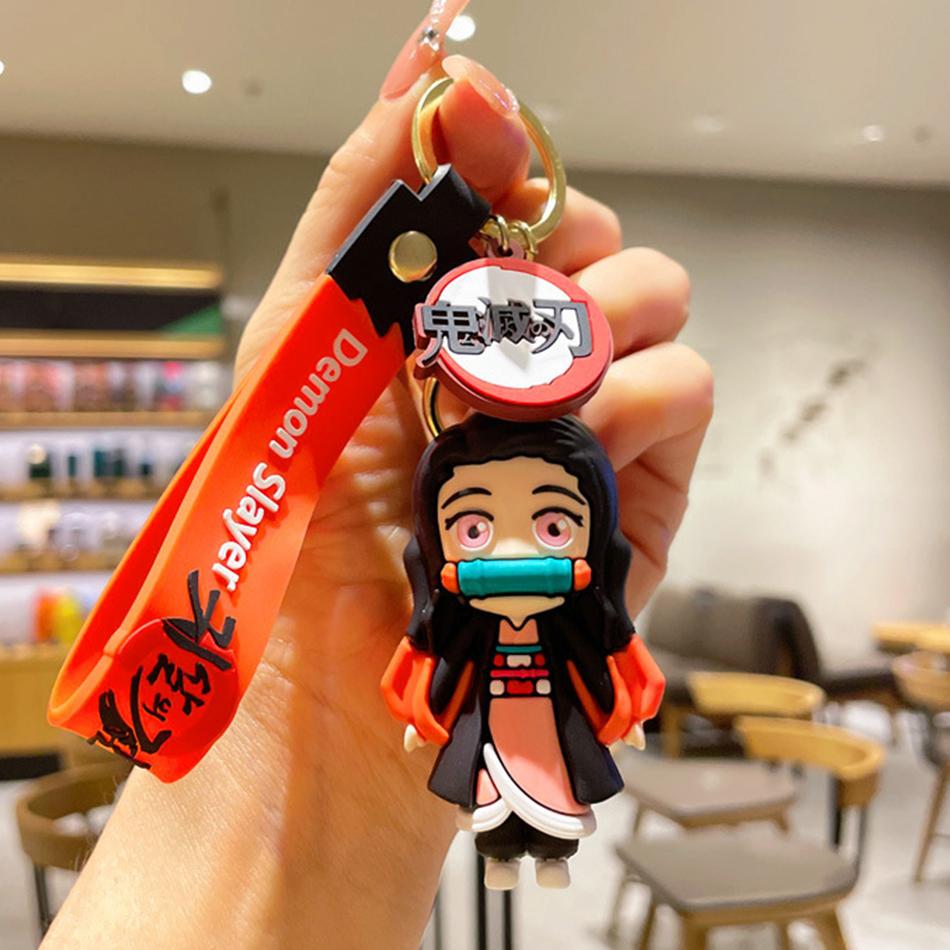 Anime Demon Slayer Kimetsu No Yaiba Bambola Lama dello Spettro Portachiavi Personaggi Carini Ciondolo per Borsa Portachiavi per Chiavi Auto Anello Giocattolo Regalo per Fan