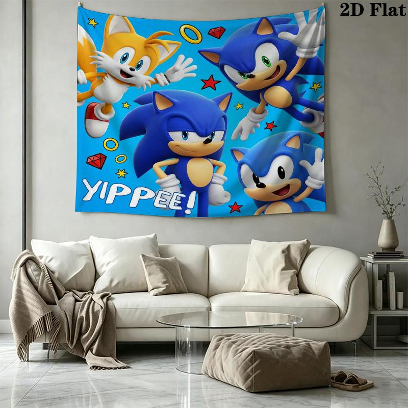 Sonic Hedgehog Wall Tapestry Aesthetic Wall Hanging Printed Fabric Blanket Decorative Tapestries For Bedroom Living Room Home Decor