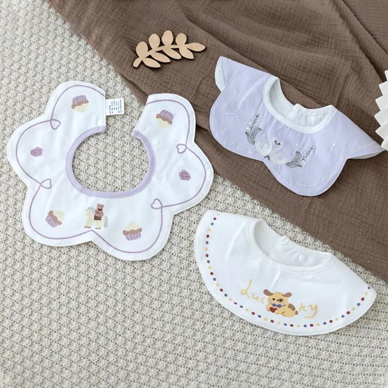 3PCS Cotton Gauze Infant Feeding Bibs Warm Season Gentle Petal Infant Printed Drooling Towel Newborn Toddler Infant Burp Cloth Children