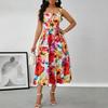 Women Sleeveless Floral Print Midi Dress Vibrant Colors