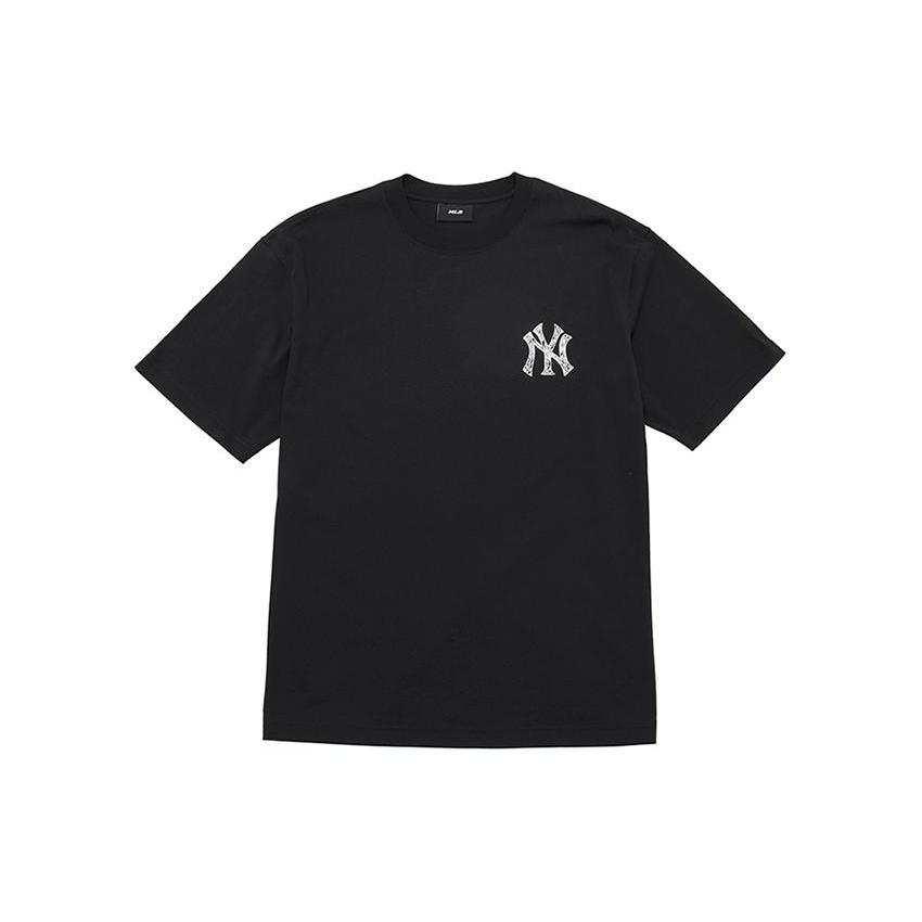 MLB Base Logo T Shirts Unisex Black Crew Neck Moderate Straight Fit 3ATSU0143-50BKS