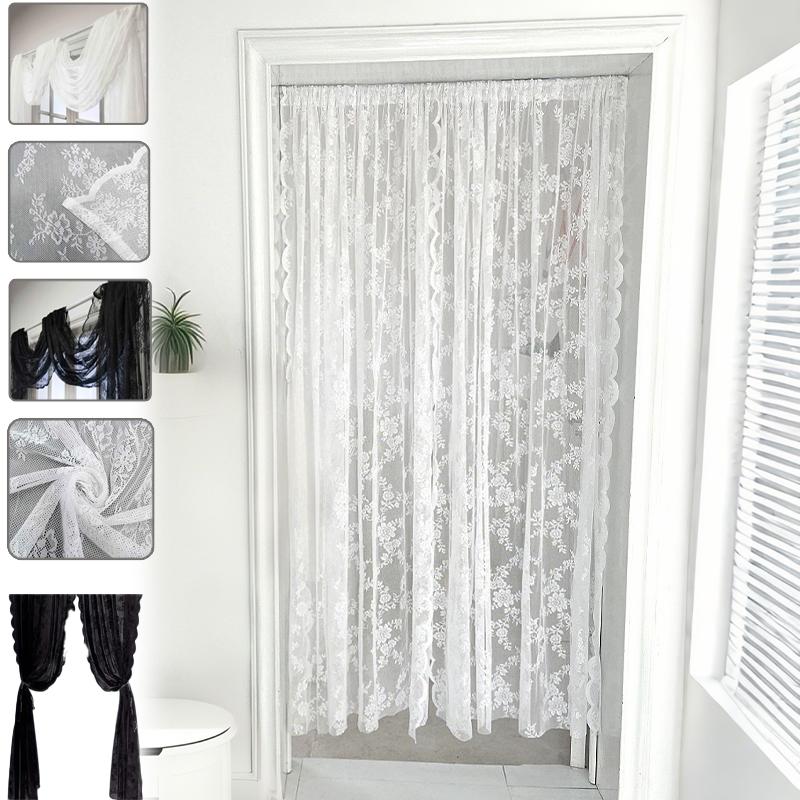 1 Stück Weißer Tüll-Fenstervorhang Polyester Halbtransparent Blumen-Spitze Türvorhang Perfekt für Schlafzimmer- & Wohnzimmerdekoration