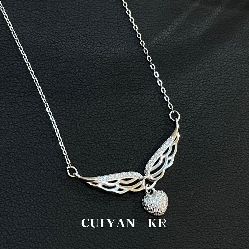 Womens Heart Wings Necklace Clavicle Chain Ins Style Fashion Jewelry