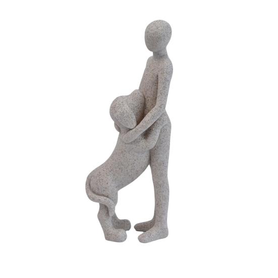 Modern Abstract Man and Dog Statue Desktop Decoration, Resin Pet Lover Gift for Home Office Shelf, Minimalist Human & Puppy Sculpture Figurine for