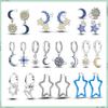 Original 925 Sterling Silber Funkelnde Pavé Stern Mond Creolen Leuchten Galaxie Universum Hängeohrring Für Damen Schmuck Geschenk