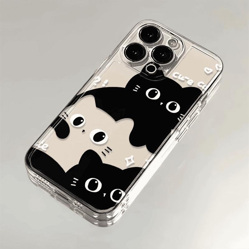 Black & White Cat Phone Case for iPhone 12-17 Pro Max, Transparent & Soft