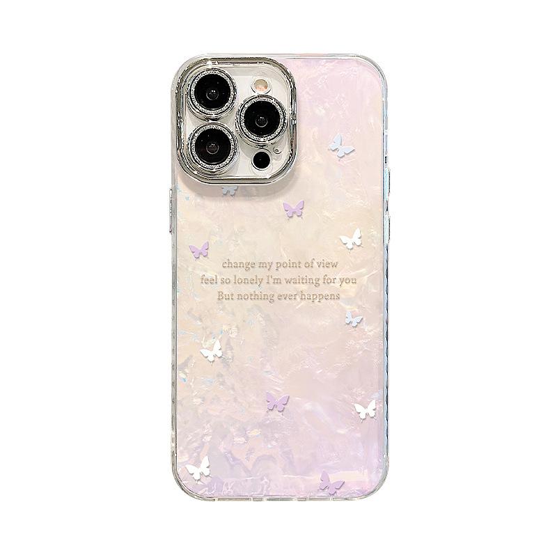 Gradual Change Butterfly Crystal Bracelet Suitable for Apple 16promax Mobile Phone Case 13 High Sense 15 Light Luxury 14 Small Fresh