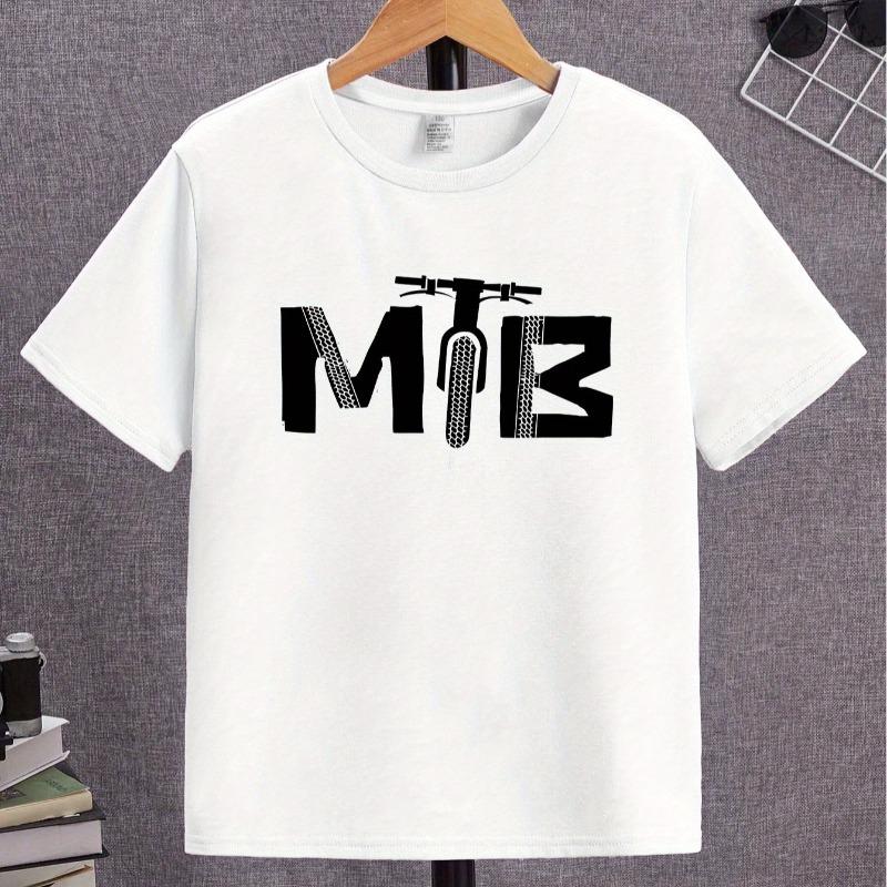 Children Crew Neck Short Sleeve T-Shirt with Creative MTB Letter Print